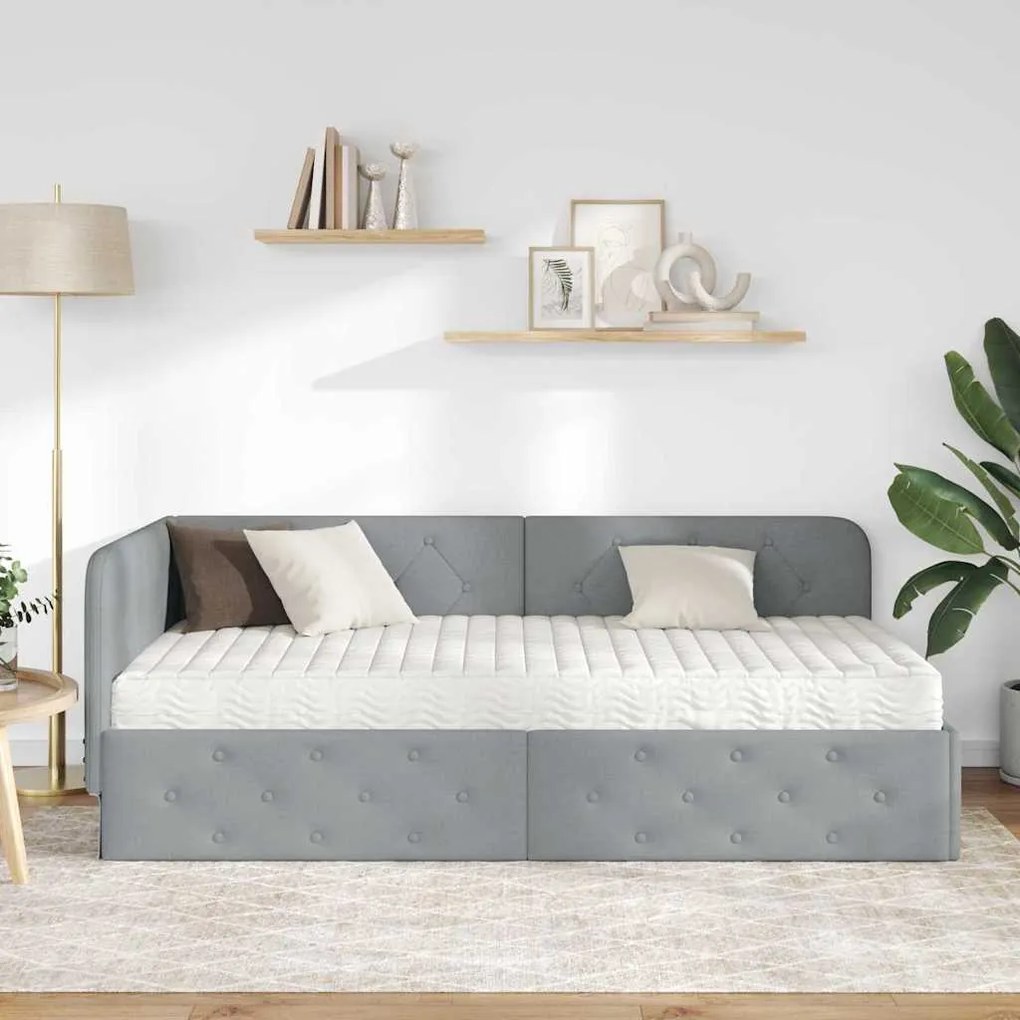 vidaXL Κρεβάτι Γωνίας με στρώμα Ανοιχτό γκρι 100 x 200 cm ύφασμα