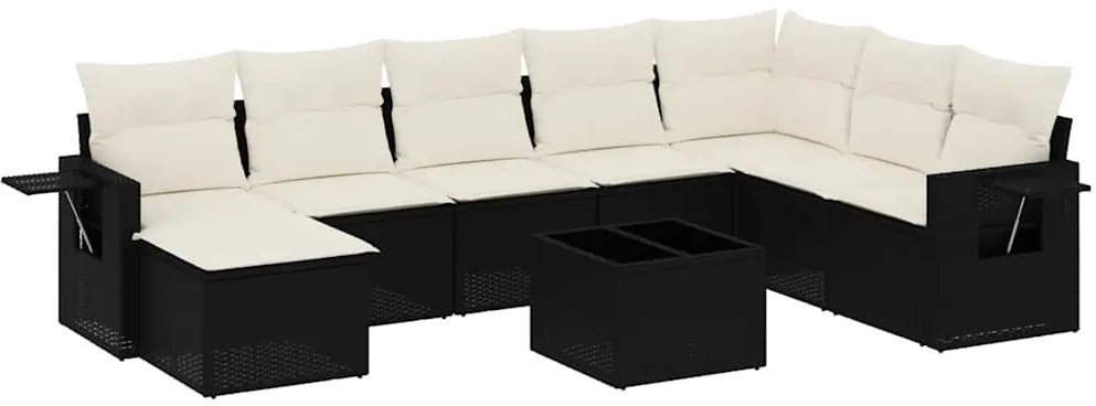 vidaXL Σαλόνι Κήπου Σετ 9 Τεμαχίων Μαύρο από Συνθ. Ρατάν με Μαξιλάρια