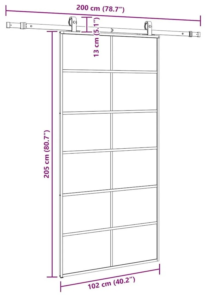 Συρόμενη πόρτα με σετ υλικού Μαύρο 102x205 cm ESG Γυαλί - Μαύρο