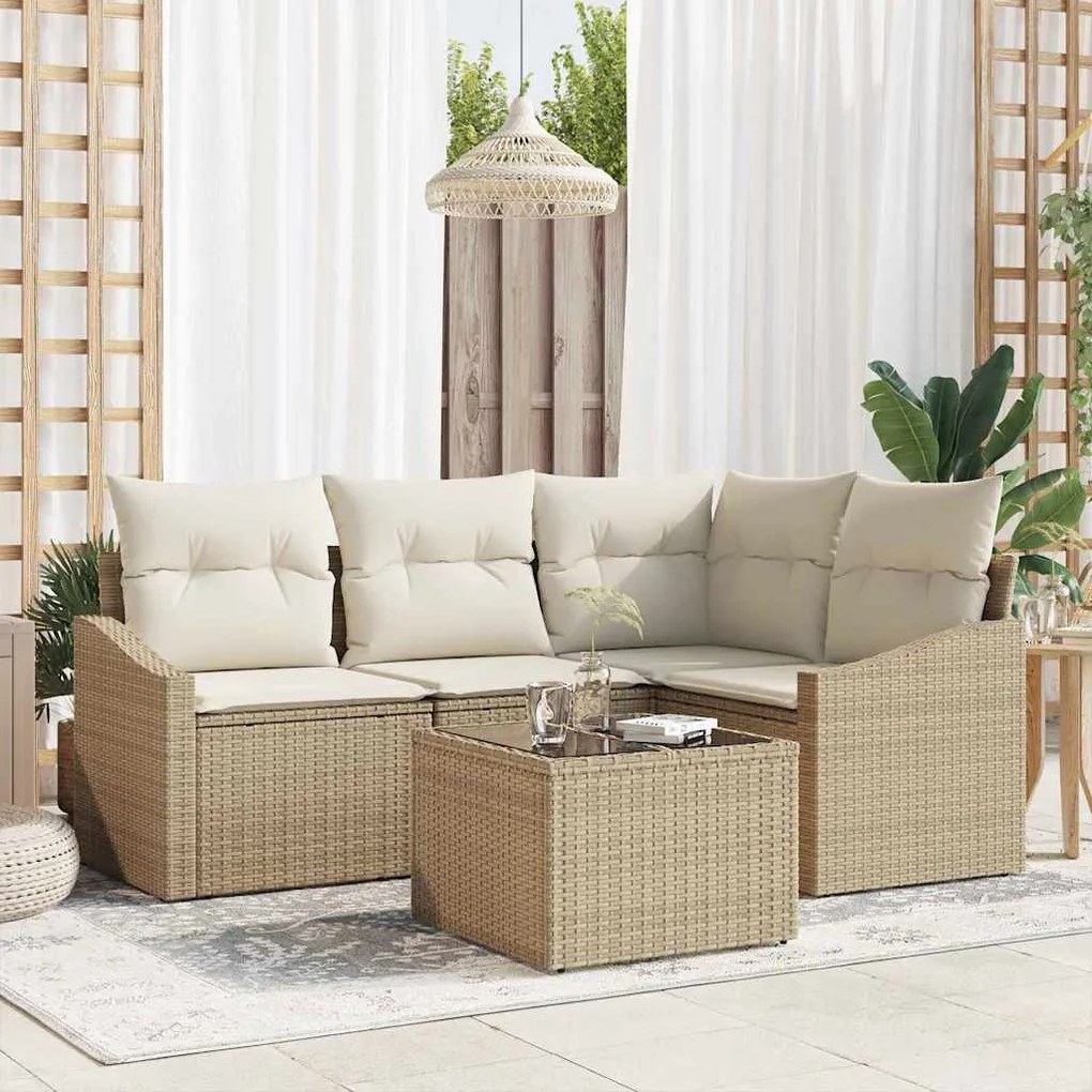 vidaXL Σετ Καναπέ με μαξιλάρι 5 pcs Μπεζ συνθετικό ρατάν