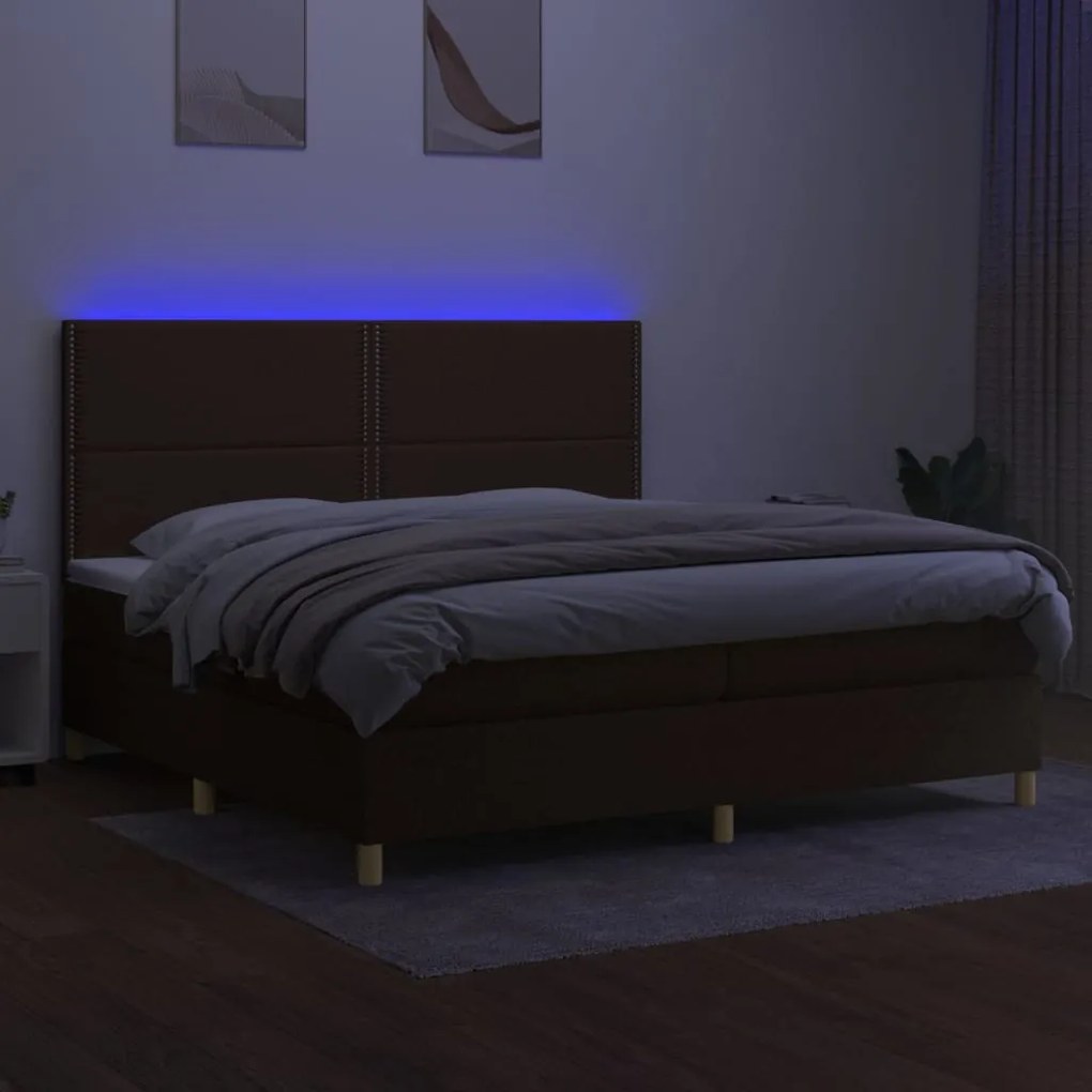 vidaXL Κρεβάτι Boxspring με Στρώμα & LED Σκ.Καφέ 200x200εκ. Υφασμάτινο