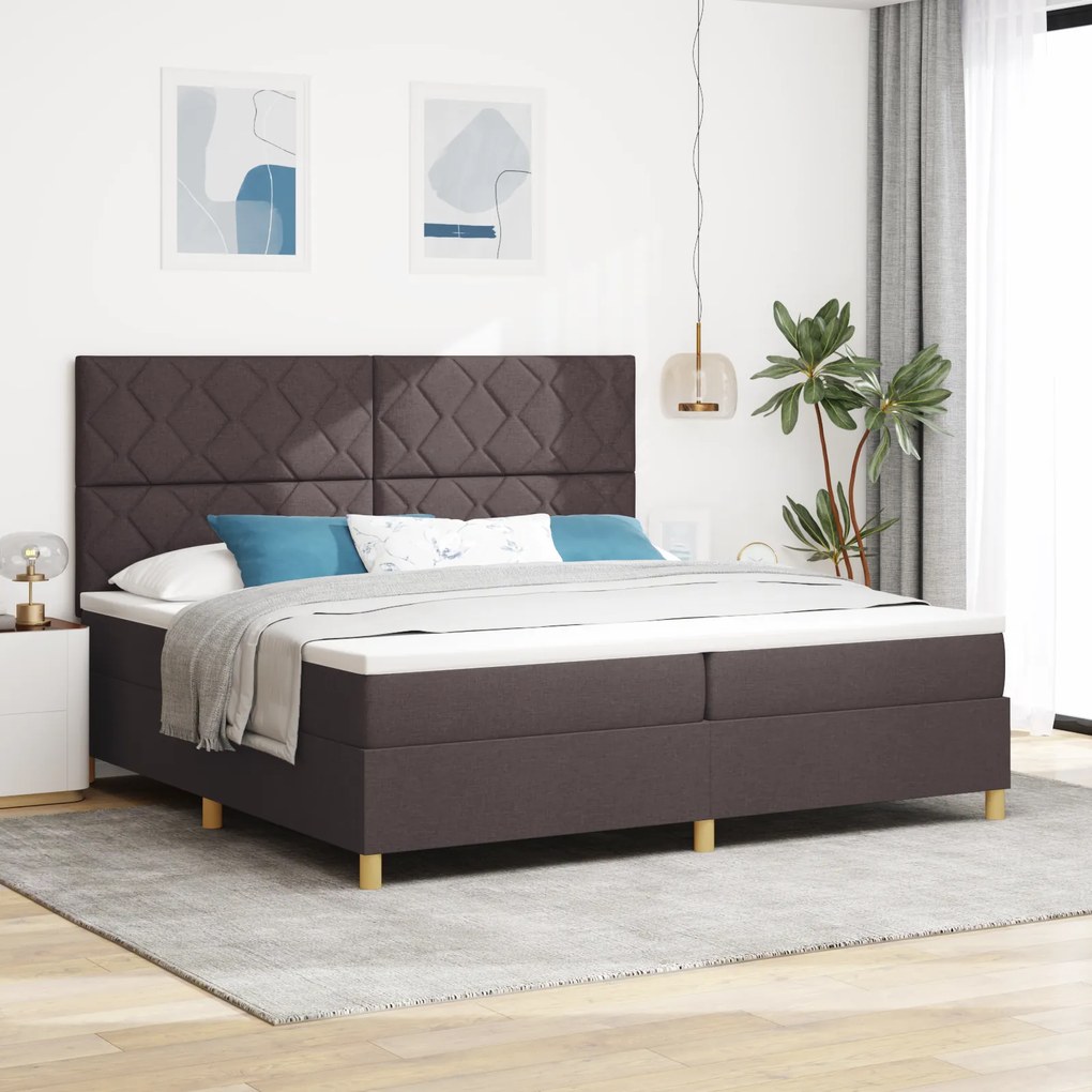 vidaXL Κρεβάτι τύπου Box Spring με Στρώμα & LED Σκούρο Καφέ 200x200 cm Ύφασμα