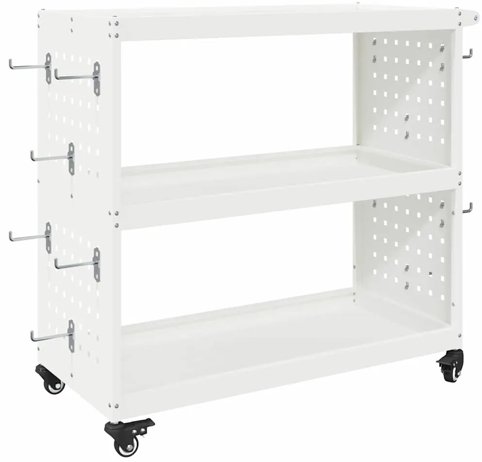 vidaXL Καρότσι εργαλείων με ράφι Λευκό 75 x 35 x 73 εκ. Κρύα χάλυβας