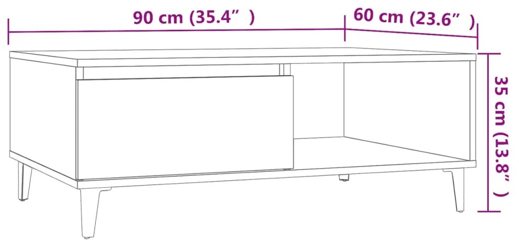 Τραπεζάκι Σαλονιού Γκρι Σκυρ. 90x60x35 εκ. Επεξεργασμένο Ξύλο - Γκρι