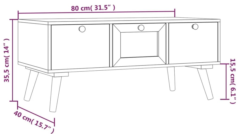 Τραπεζάκι Σαλονιού με Συρτάρια 80x40x35,5 εκ. από Επεξεργ. Ξύλο - Μαύρο