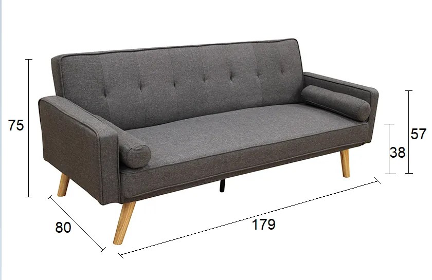 RONY GREY ΥΦΑΣΜΑ ΚΑΝΑΠΕΣ-ΚΡΕΒΑΤΙ 179X80εκ. ΚΑΝΑΠΕΣ 179Χ80Χ75εκ.- ΚΡΕΒΑΤΙ 161Χ94Χ38εκ.