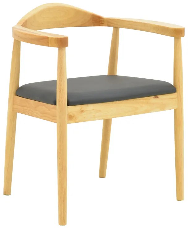 Πολυθρόνα Joube pakoworld rubberwood σε φυσική απόχρωση με μαύρο pu μαξιλάρι 59x48x73εκ