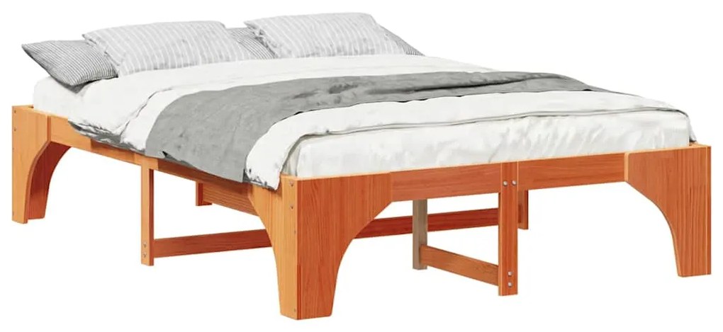 vidaXL Κρεβάτι δαπέδου Καφέ 160 x 200 cm Μασίφ ξύλο πεύκου