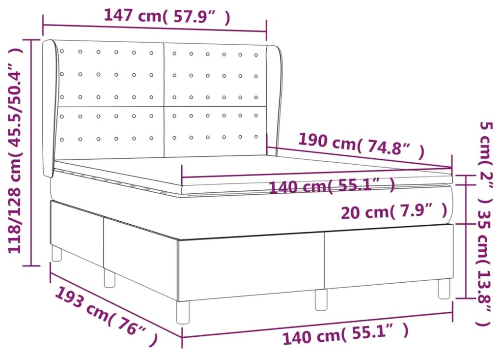 vidaXL Κρεβάτι Boxspring με Στρώμα Λευκό 140x190εκ.από Συνθετικό Δέρμα