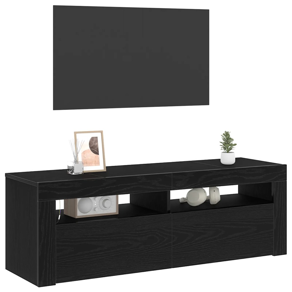 vidaXL Κομοδίνο με LED Μαύρη Δρύς 120x35x40 εκ Επεξεργασμένο Ξύλο