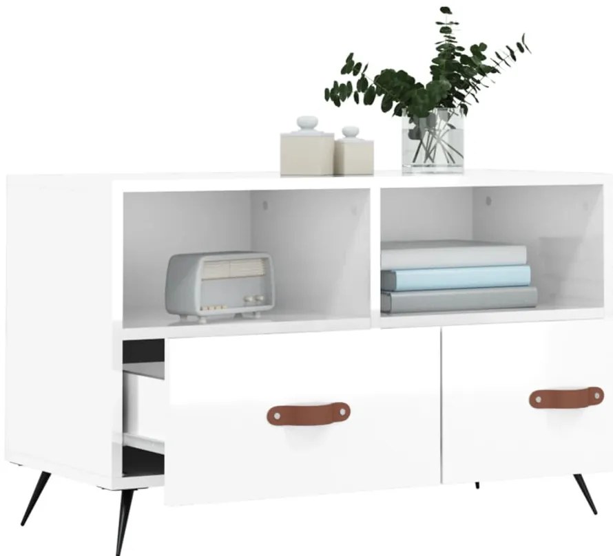 vidaXL Έπιπλο Τηλεόρασης Γυαλ. Λευκό 80x36x50 εκ. Επεξεργασμένο Ξύλο