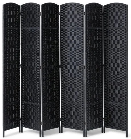 VEVOR 6 Panel Room Divider Hand-Woven Folding Privacy Screen with Hinges Black