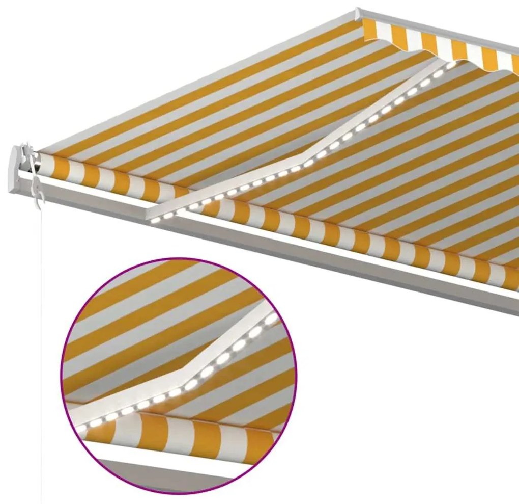 vidaXL Τέντα Αυτόματη με LED & Αισθ. Ανέμου Κίτρινο/Λευκό 500x300 εκ.