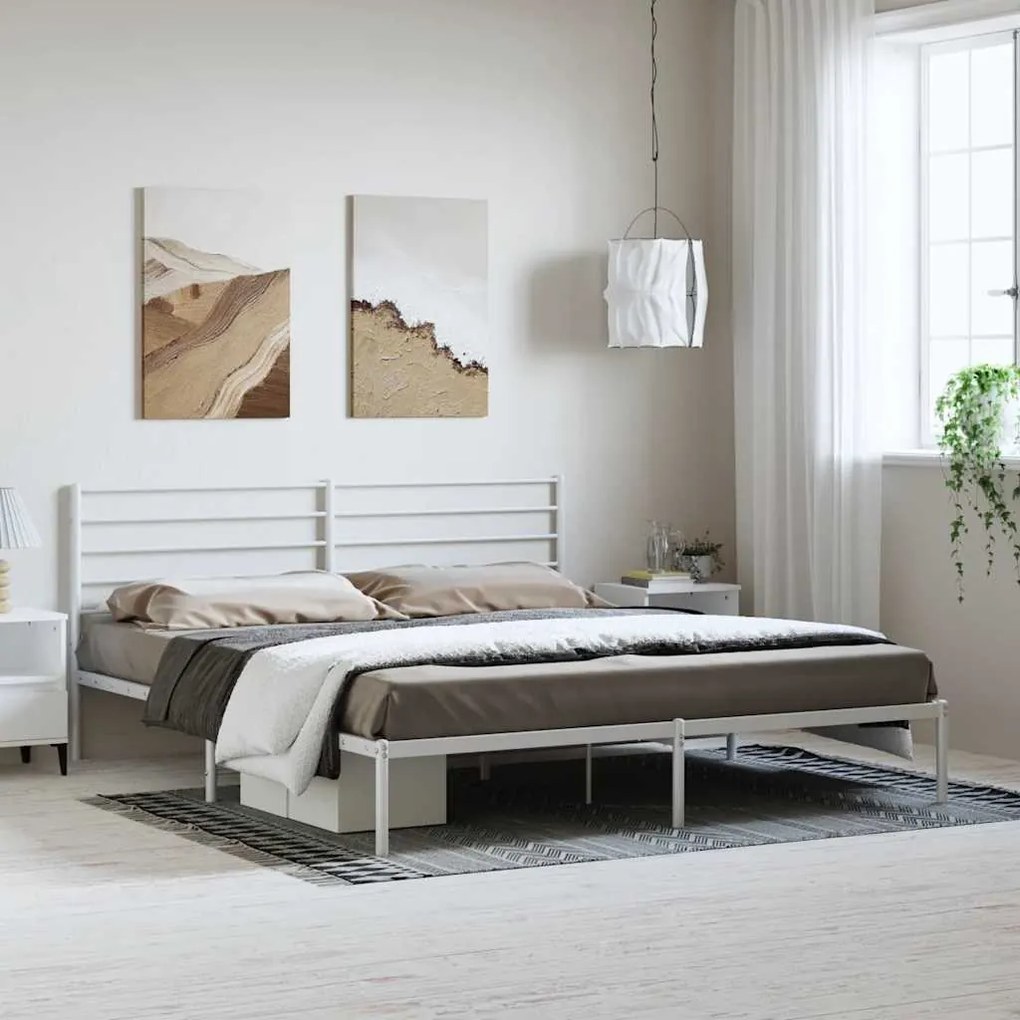vidaXL Πλαίσιο Κρεβατιού με Κεφαλάρι Λευκό 193 x 203 εκ. Μεταλλικό