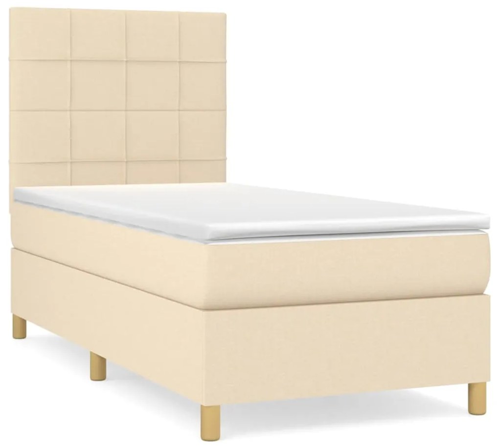 vidaXL Κρεβάτι Boxspring με Στρώμα Κρεμ 100 x 200 εκ. Υφασμάτινο