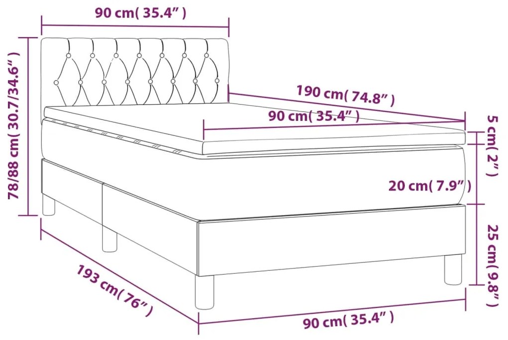 ΚΡΕΒΑΤΙ BOXSPRING ΜΕ ΣΤΡΩΜΑ &amp; LED TAUPE 90X190 ΕΚ. ΥΦΑΣΜΑΤΙΝΟ 3133361