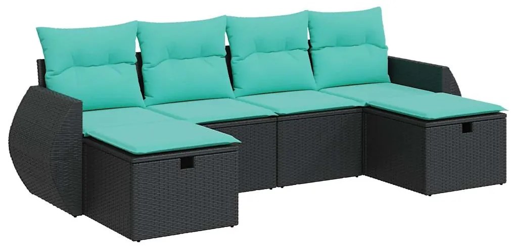 vidaXL Καναπές Κήπου 6 Τεμαχίων Μαύρο από Συνθετικό Ρατάν με Μαξιλάρια