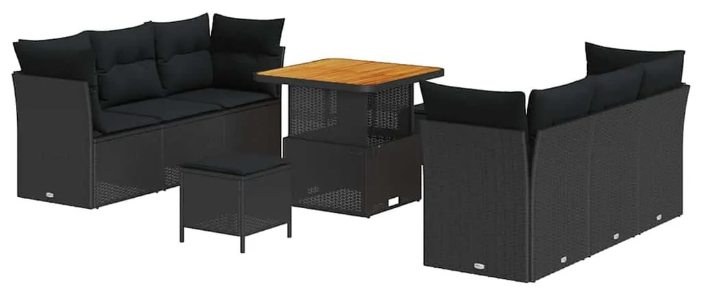 vidaXL Σετ Καναπέ Κήπου Ρυθμιζόμενο ύψος 9 pcs Μαύρο συνθετικό ρατάν