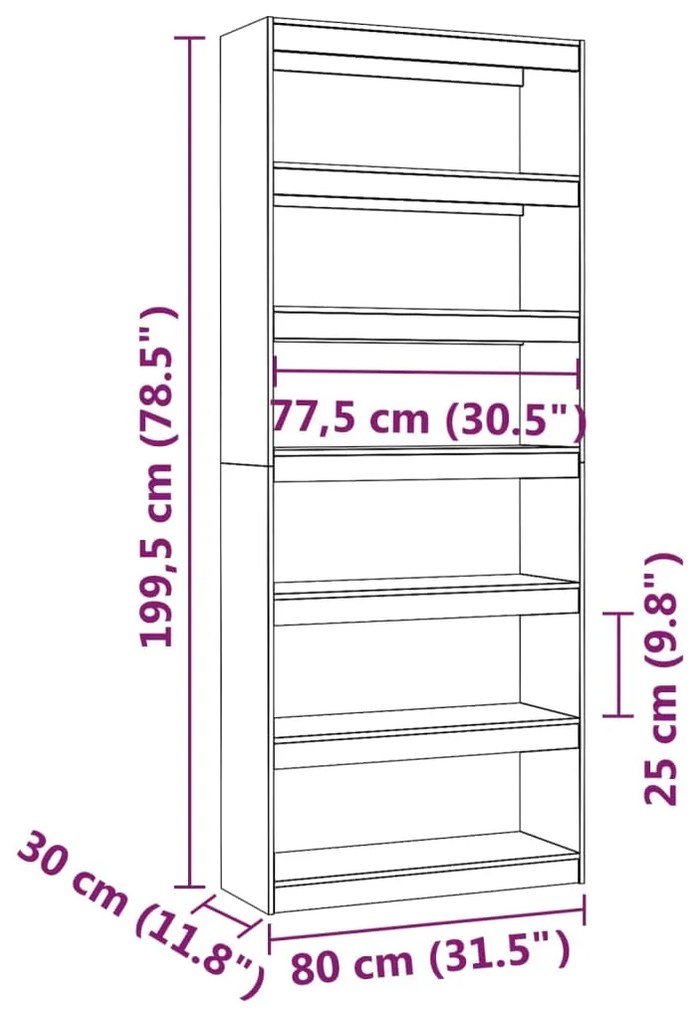 Βιβλιοθήκη/Διαχωριστικό Χώρου Γκρι 80x30x199,5 εκ. Μασίφ Πεύκο - Γκρι