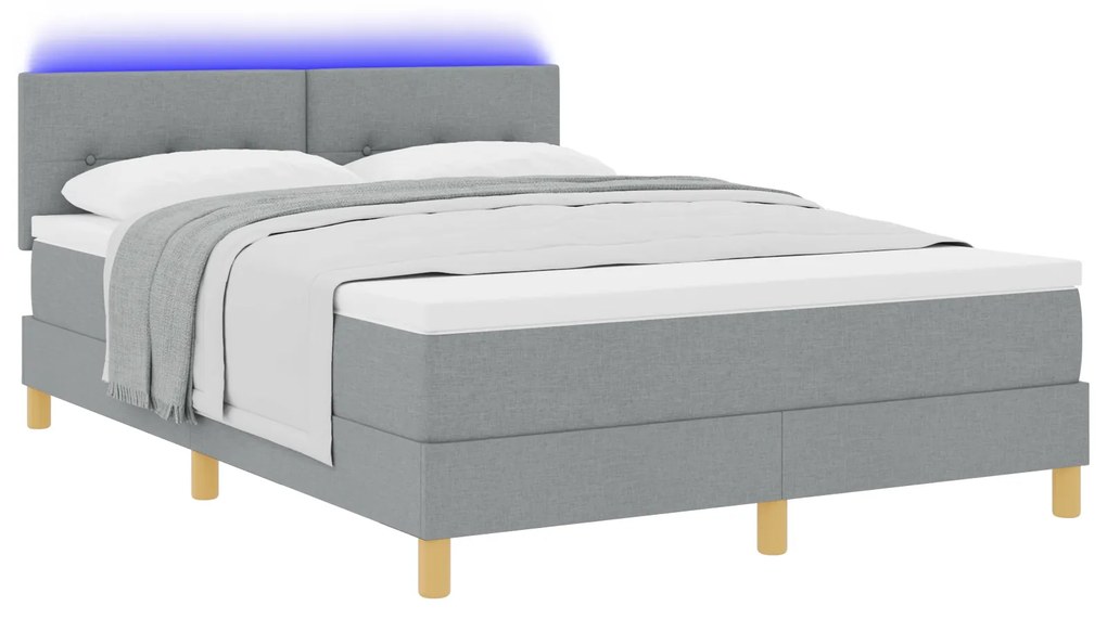 vidaXL Κρεβάτι με κουτί ελατηρίων και στρώμα & LED Ανοιχτό γκρι 140x200 εκ. Υφασμάτινο