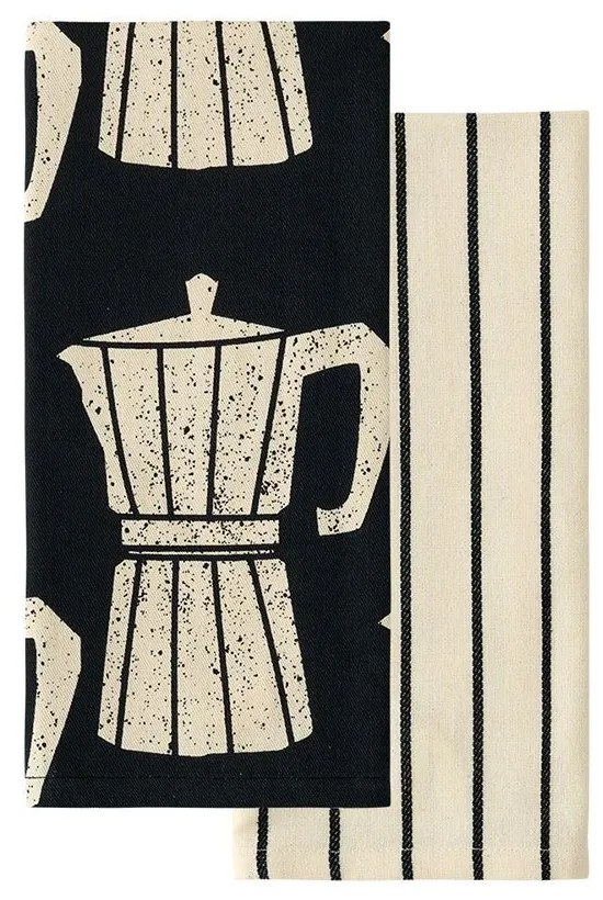 Πετσέτες Κουζίνας Fazzy 2417 (Σετ 2τμχ) Beige-Black Kentia 40x60cm 100% Cotton
