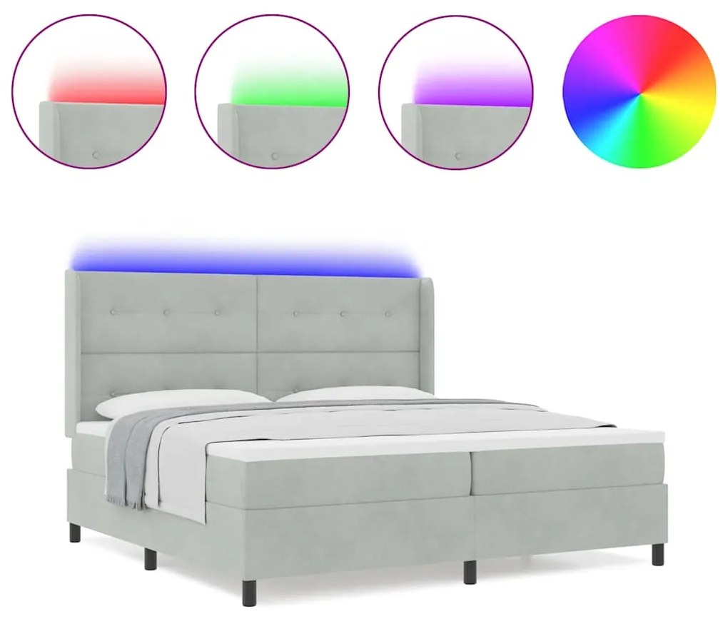vidaXL Κρεβάτι Box Spring LED με Στρώμα Ανοιχτό γκρι 200 x 200 cm