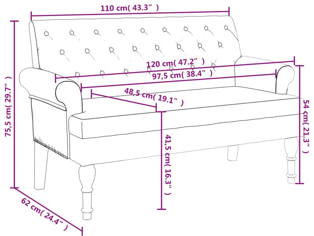 Παγκάκι με Πλάτη Σκούρο Γκρι 120 x 62 x 75,5 εκ. Υφασμάτινο - Γκρι