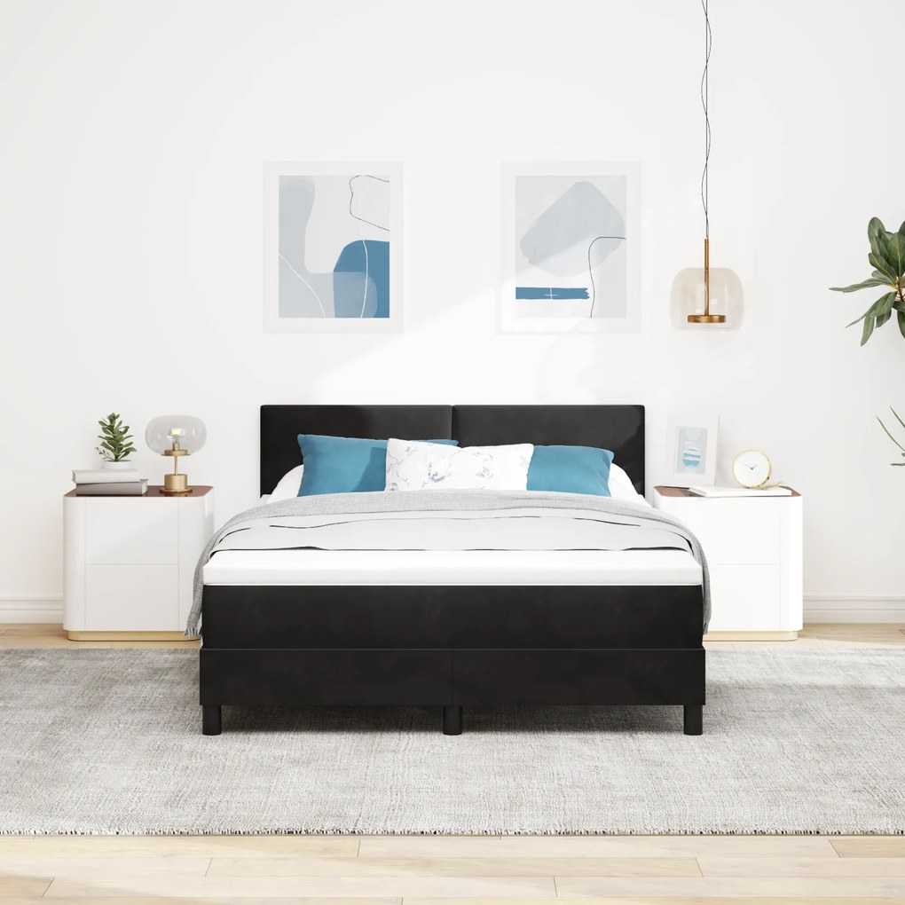 vidaXL Κρεβάτι Box Spring με Στρώμα & LED Μαύρο 140x200 εκ. Βελούδο