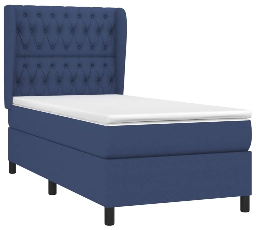 vidaXL Κρεβάτι Boxspring με Στρώμα Μπλε 90x200 εκ.Υφασμάτινο