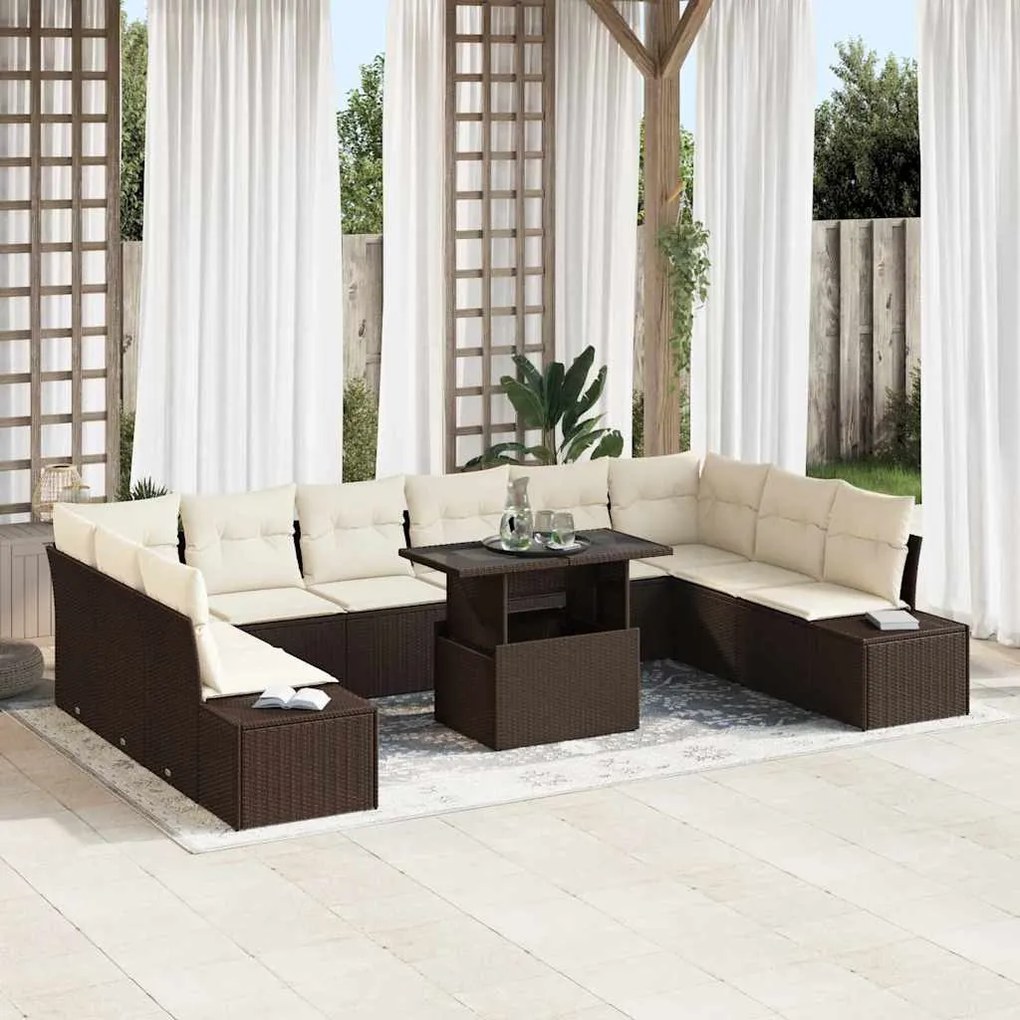 vidaXL Σετ Καναπέ Κήπου 11 pcs Καφέ και κρεμ 100 x 55 x 73 εκ