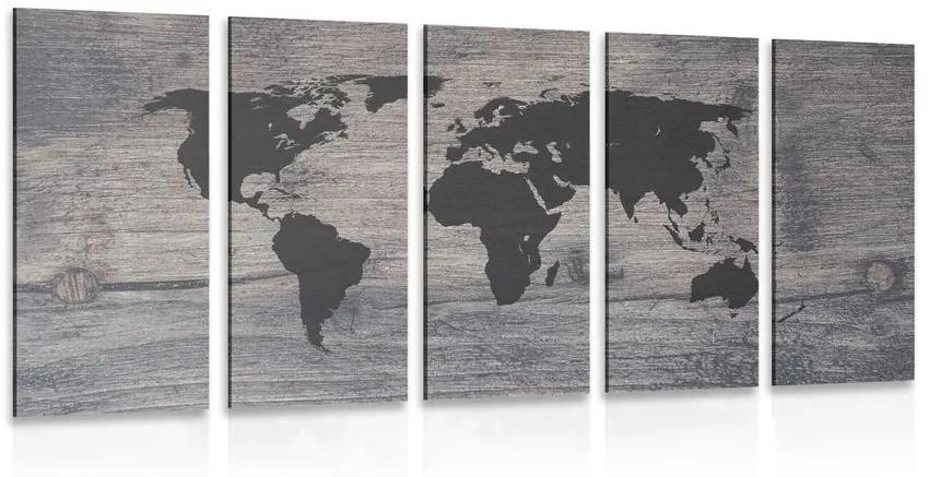 Χάρτης εικόνων 5 μερών του κόσμου σε σκούρο ξύλο - 100x50