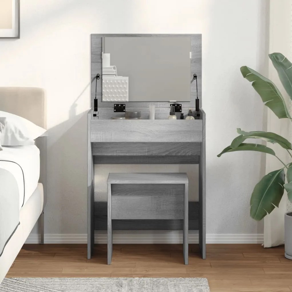 vidaXL Μπουντουάρ και Σκαμπό Γκρι Sonoma 60 x 40 x 113,5 εκ.
