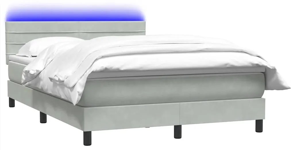 vidaXL Κρεβάτι Boxspring με Στρώμα Ανοιχτό Γκρι 160x220 εκ. Βελούδινο