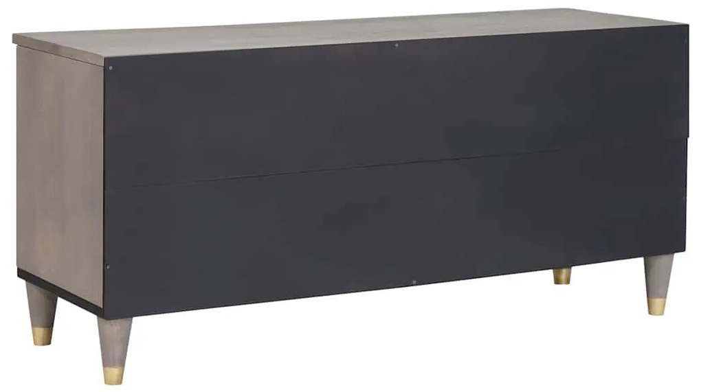 vidaXL Ντουλάπι TV Γκρι και Χρυσό 100 x 33.5 x 46 εκ Μασίφ ξύλο μάνγκο