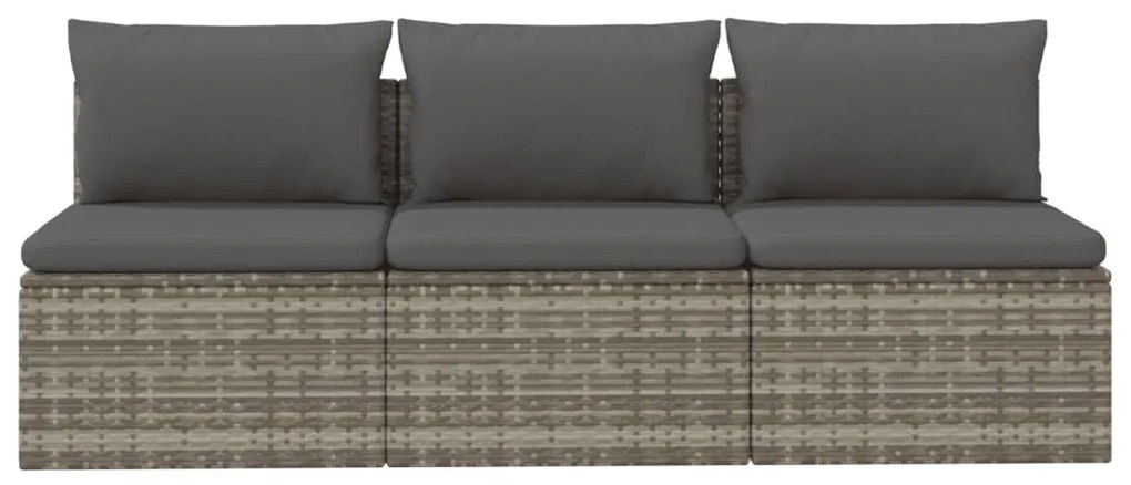 vidaXL Καναπές Κήπου Τριθέσιος Γκρι από Συνθετικό Ρατάν με Μαξιλάρια