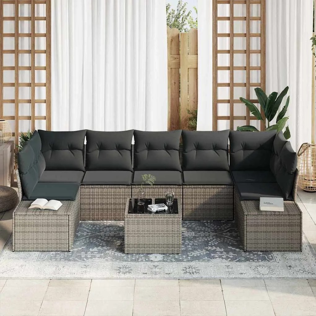 vidaXL Σετ Καναπέ Κήπου με μαξιλάρι 8 pcs Γκρι 55 x 55 x 37 εκ