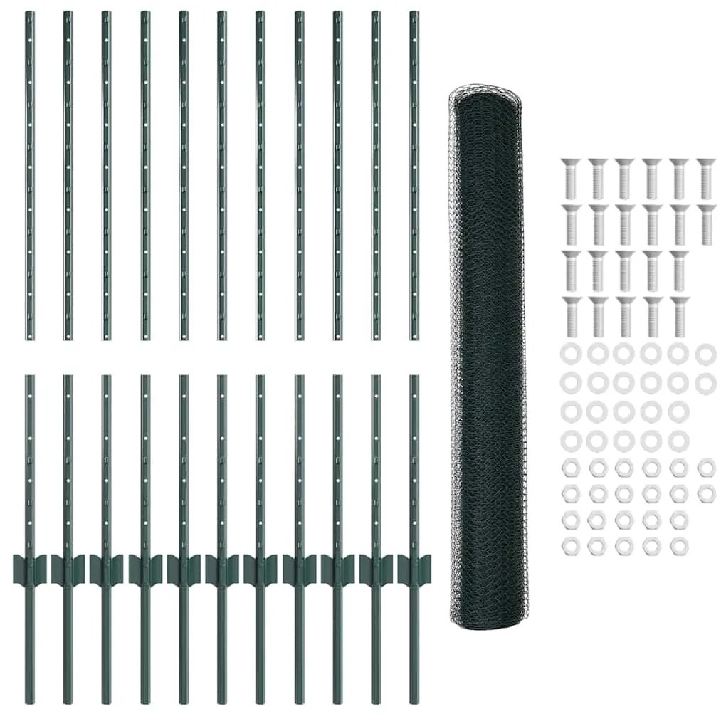 vidaXL Σετ Φράχτη Πράσινο 100x2500 cm Μέταλλο
