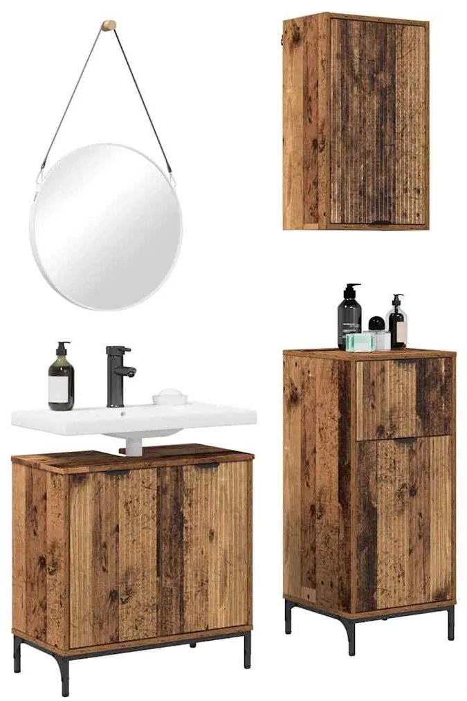 vidaXL Σετ Επίπλων Μπάνιου με ράφι 3 pcs Παλαιό ξύλο 39.5 x 36 x 88 εκ