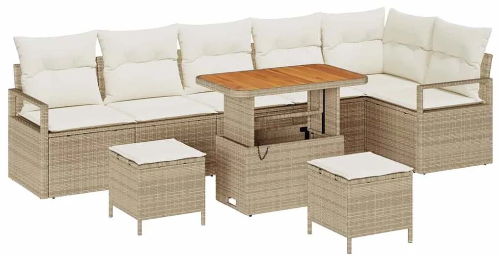 vidaXL Σετ Καναπέ Κήπου με μαξιλάρι 9 pcs Μπεζ Πολυ ράταν