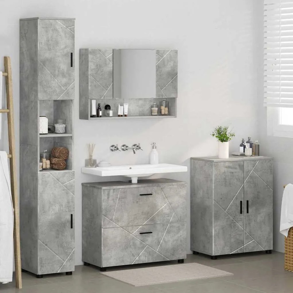 vidaXL Σετ Επίπλων Μπάνιου 4 pcs Γκρι σκυροδέματος 30 x 35 x 192 εκ.