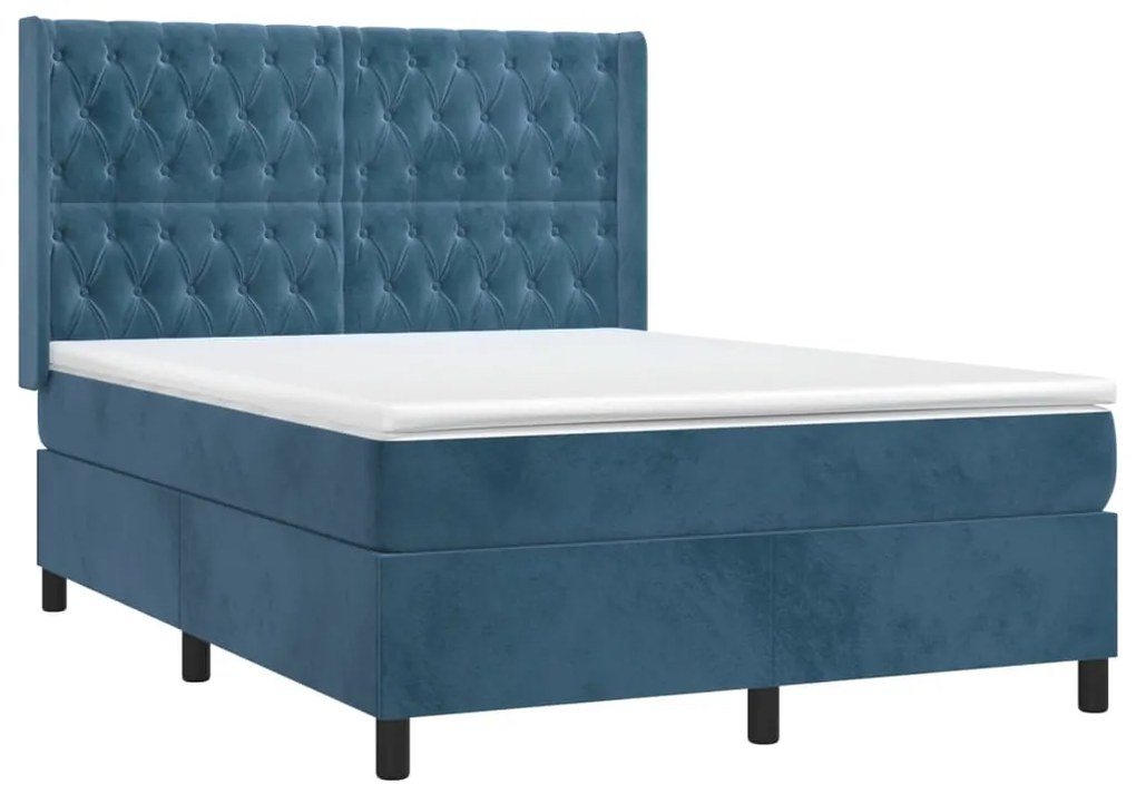 vidaXL Κρεβάτι Boxspring με Στρώμα Σκούρο Μπλε 140x190 εκ. Βελούδινο