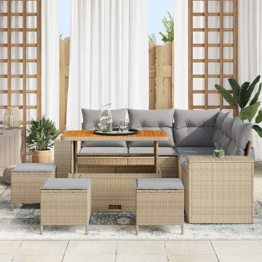 vidaXL Σετ Καναπέ Κήπου 9 pcs Μπεζ, Ανοιχτό Γκρι 110 x 55 x 71 εκ
