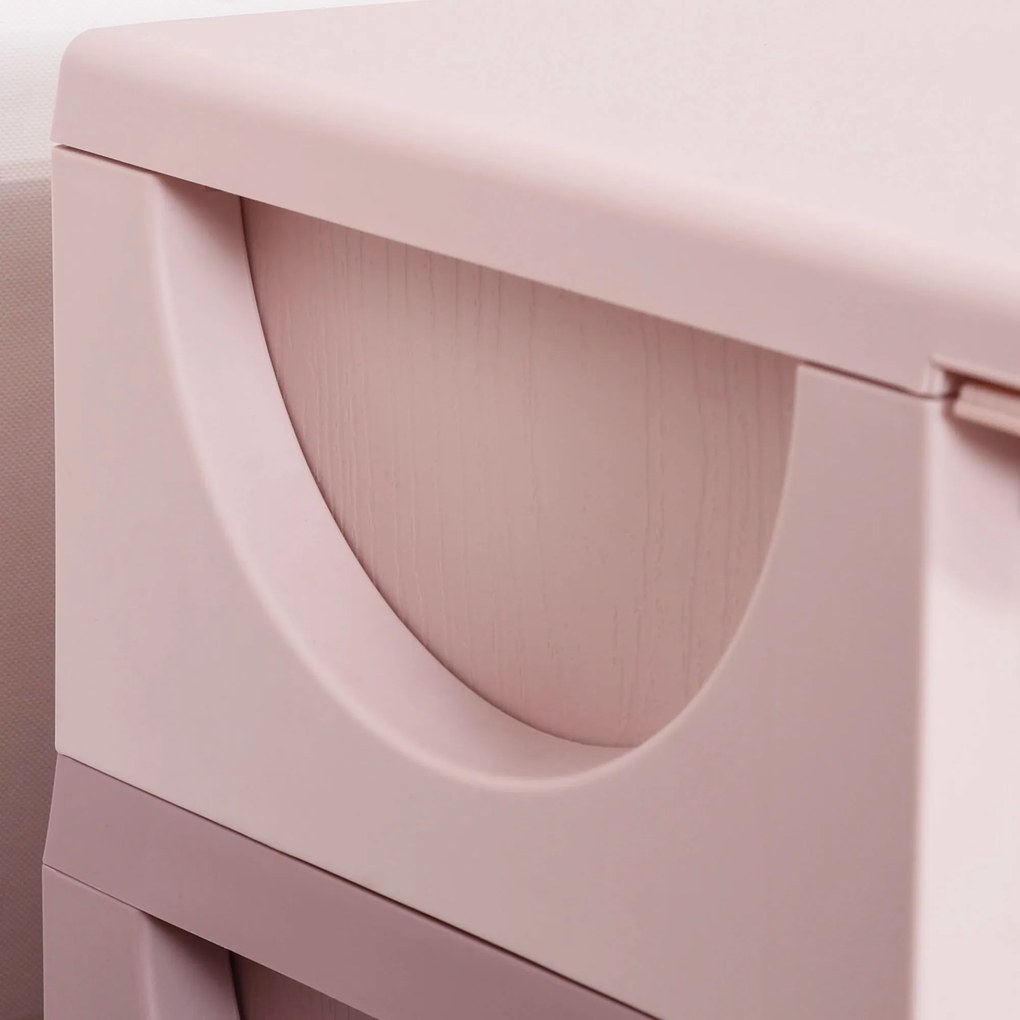 HOMCOM Κουτιά Αποθήκευσης για Παιδιά, 3 Συρτάρια, Στρογγυλεμένες Άκρες, Ανυψωμένο Σχέδιο, 37x37x56,5 cm, Ροζ