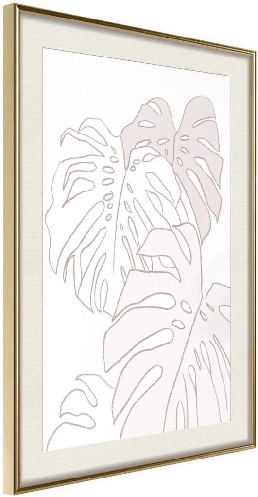 Αφίσα - Beige Leaves - 20x30 - Χρυσό - Με πασπαρτού