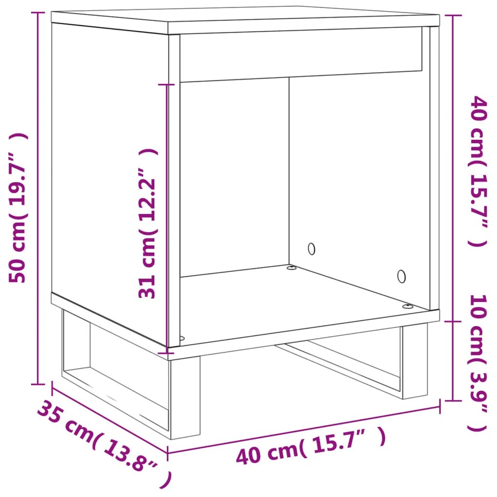 Κομοδίνα 2 τεμ. Γυαλ. Λευκό 40 x 35 x 50 εκ. Επεξεργασμένο Ξύλο - Λευκό