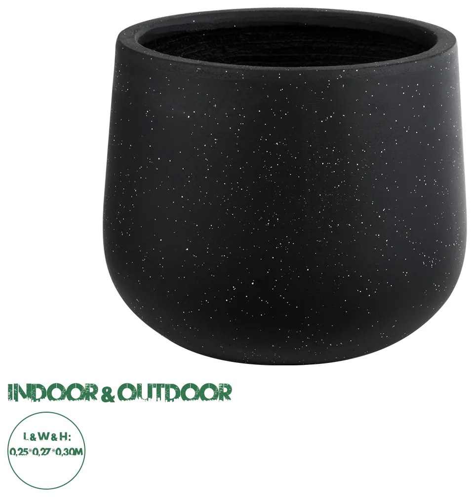 20801 GloboStar®  Artificial Garden MAYFAIR 20801 Διακοσμητικό Πολυεστερικό Τσιμεντένιο Κασπώ Γλάστρα - Flower Pot Μαύρο με Λευκές Λεπτομέριες Μ25 x Π27 x Υ30cm