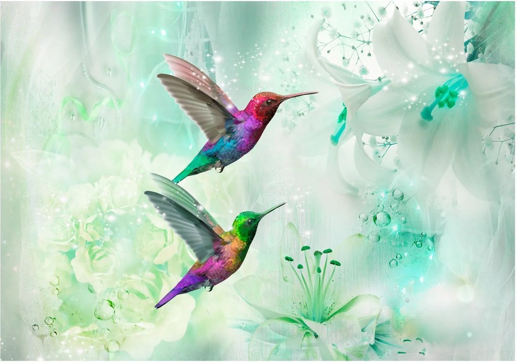 Αυτοκόλλητη φωτοταπετσαρία - Colourful Hummingbirds (Green) - 196x140