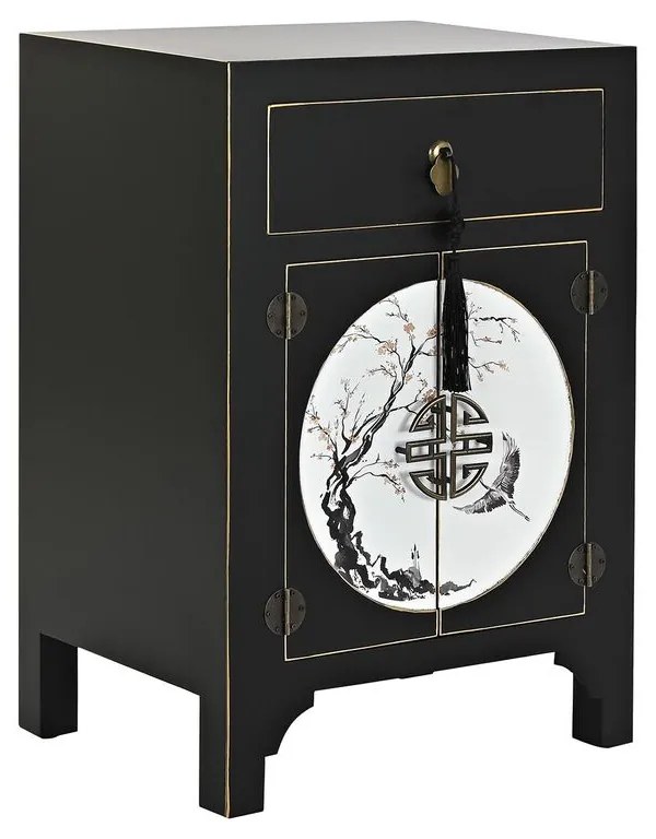 Κομοδίνο DKD Home Decor Λευκό Μαύρο Χρυσό Έλατο Ξύλο MDF 45 x 36 x 66 cm