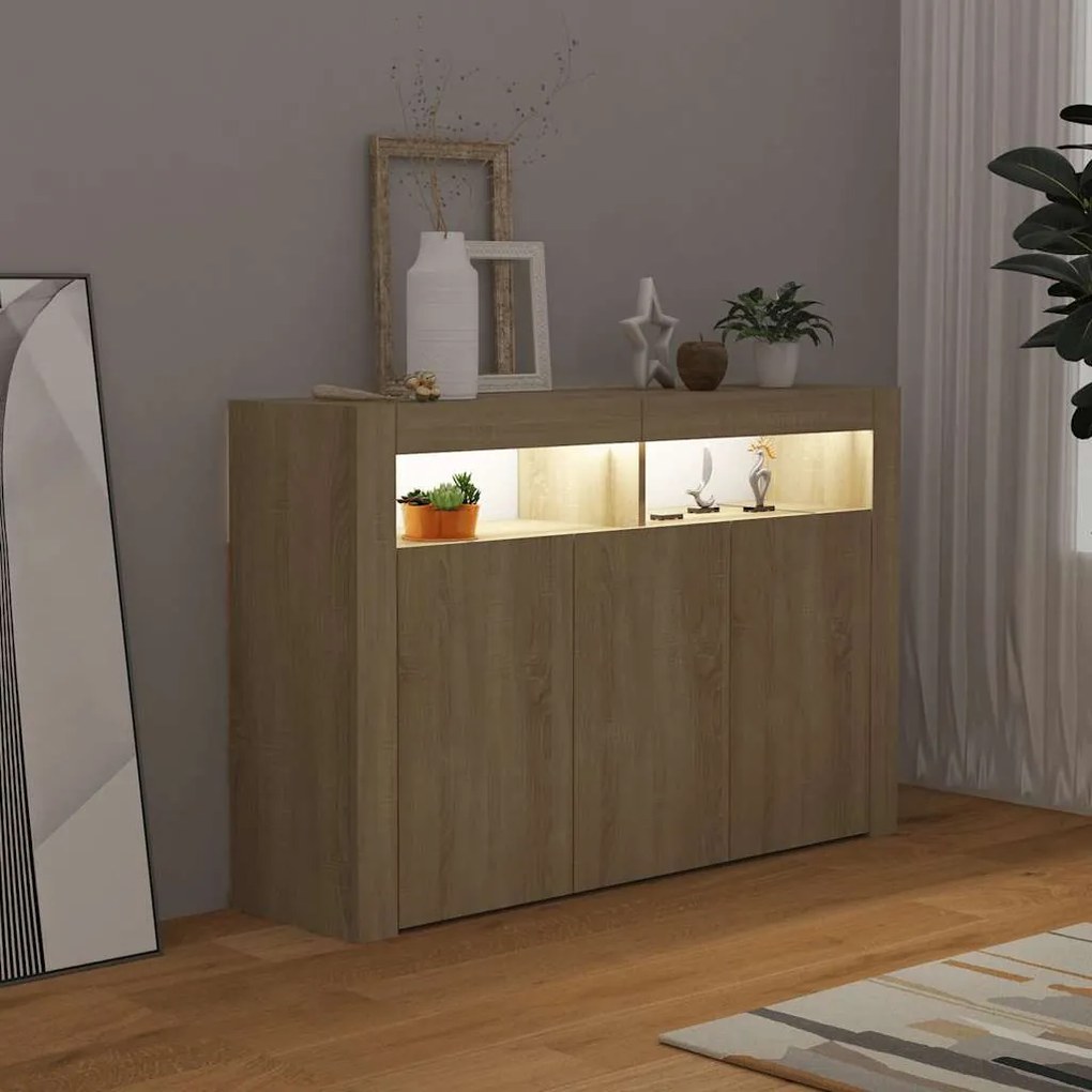 vidaXL Μπουφές με LED Sonoma Δρυς 115,5 x 30 x 75 εκ.