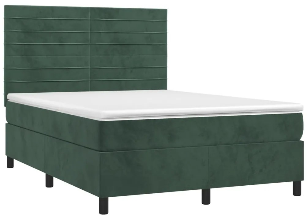 vidaXL Κρεβάτι Boxspring με Στρώμα Σκούρο Πράσινο 140x190εκ. Βελούδινο